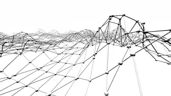 抽象简单的黑白挥舞3D网格或网格作为优雅的环境。灰色几何振动环境或脉动背景。
