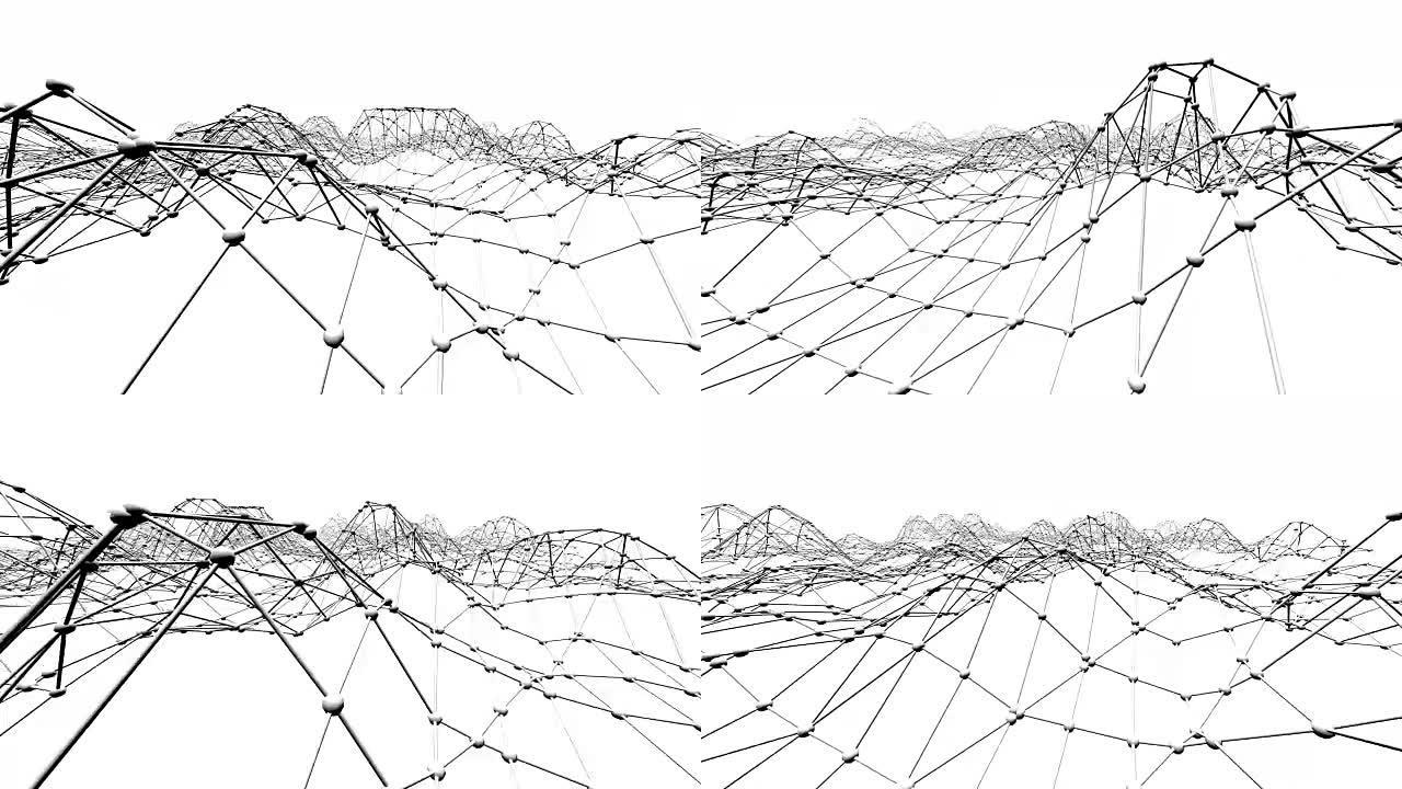 抽象简单的黑白挥舞3D网格或网格作为优雅的环境。灰色几何振动环境或脉动背景。