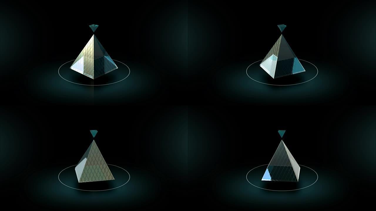 旋转抽象玻璃金字塔3d动画