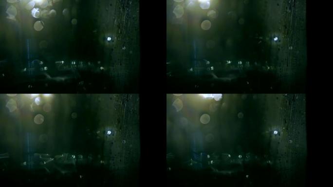 暴风雨之夜，窗外闪电慢动作bokeh视频