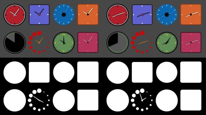 不同时钟、循环和阿尔法通道的图标动画