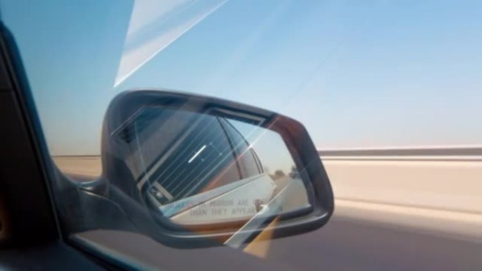 阿联酋夏季阿拉伯联合酋长国公路旅行侧镜视图4k延时