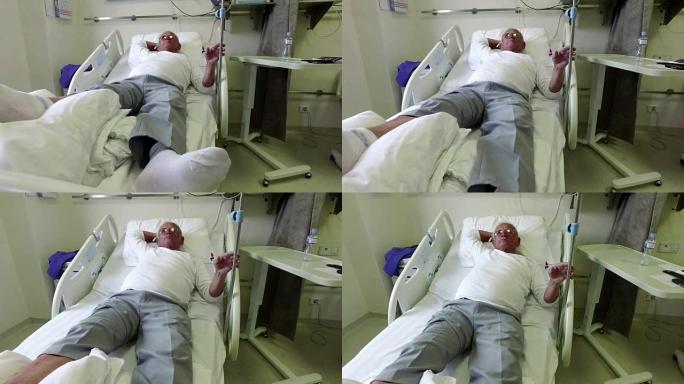 70岁以上的老人在医院病床上从手术中康复