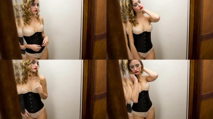 镜子里美丽性感的女人