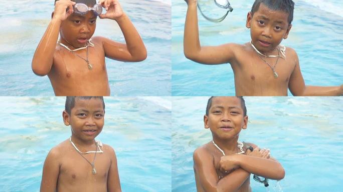 泰国小男孩学习游泳慢动作