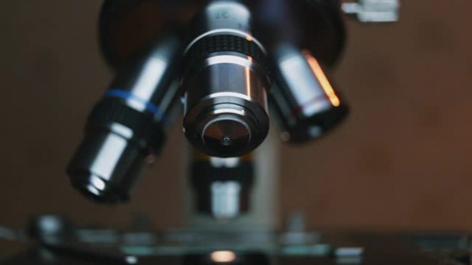 手科学家调整显微镜的目镜。