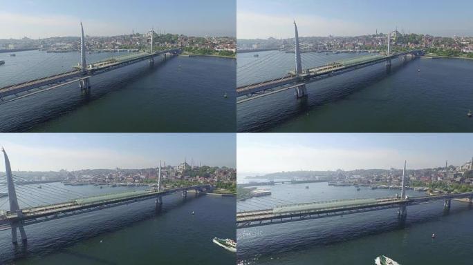 伊斯坦布尔金角湾铁路桥鸟瞰图