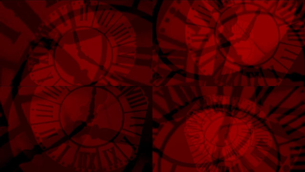 动画-疯狂时钟红色剪影