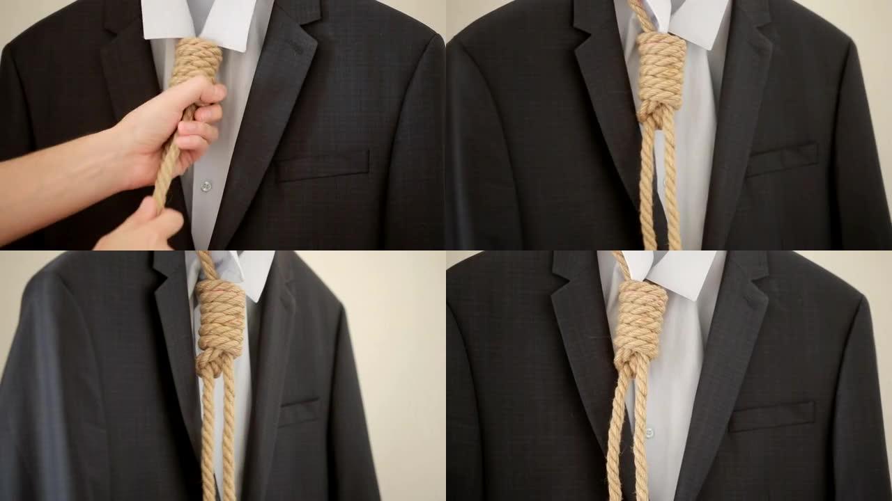 商人调整像领带一样的套索，不是你最喜欢的工作，