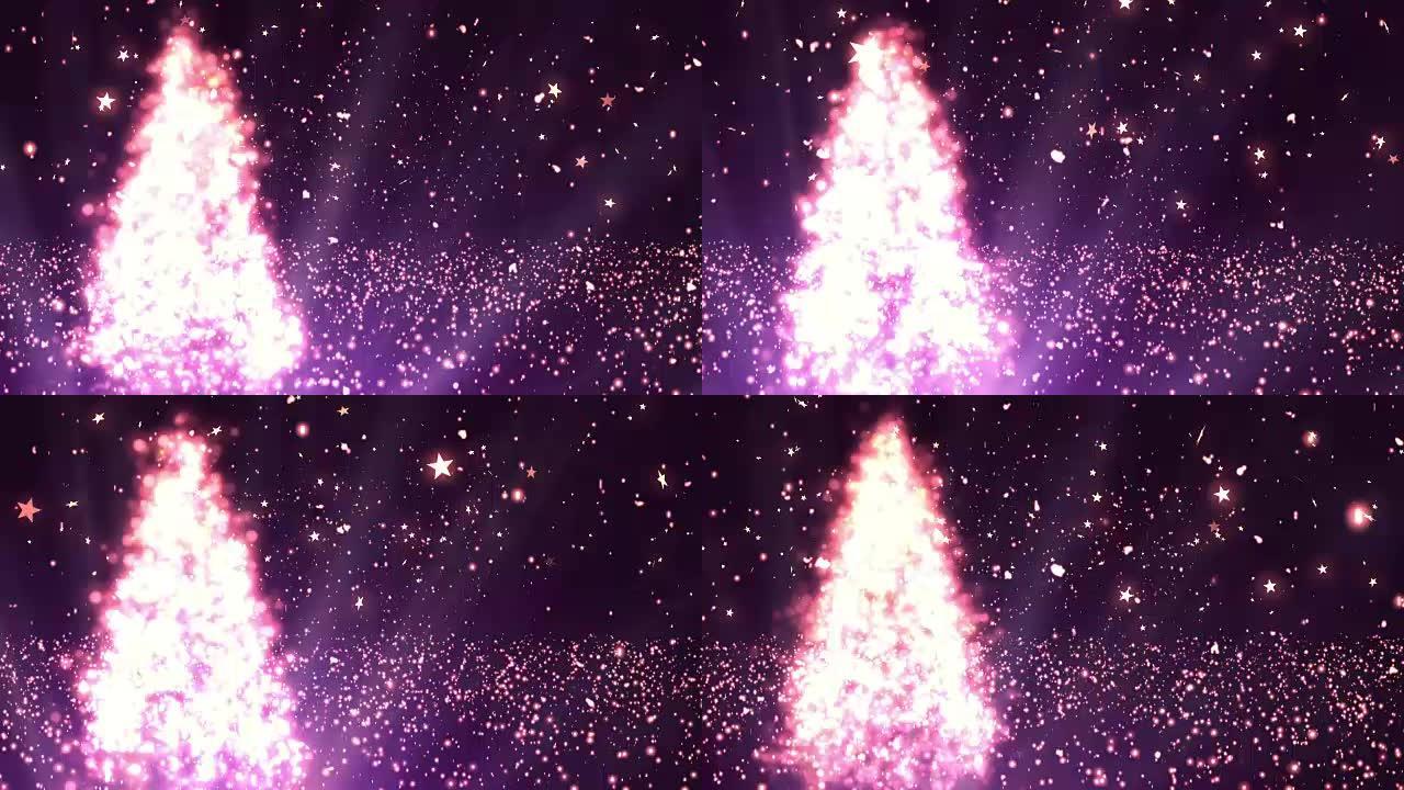 抽象圣诞树闪闪发光紫色循环背景