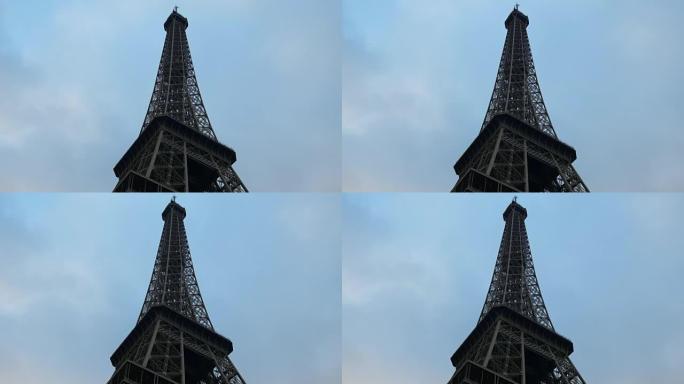 法国蓝天巴黎市著名埃菲尔铁塔顶部全景4k