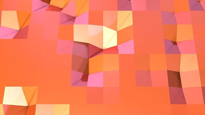 简单的低多边形3D表面作为元素运动图形。移动纯粉色橙红色多边形的软几何低聚运动背景。4k全高清无缝循