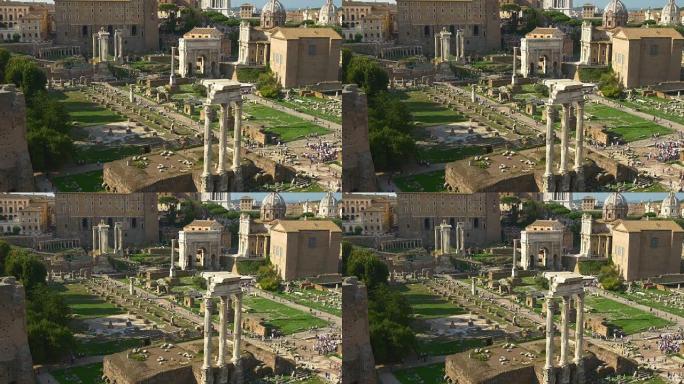 意大利晴天著名罗马旧遗迹罗马论坛全景4k