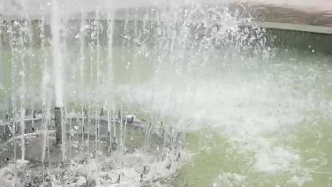 喷泉有许多喷流，溅在绿色水面上