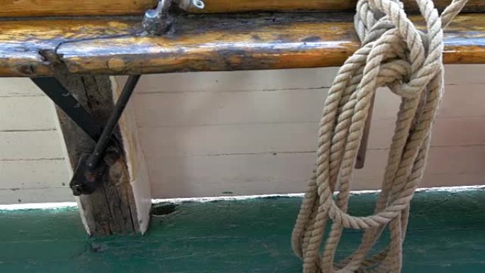 旧帆船的木制细节