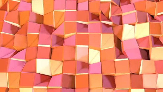 抽象简单的粉红色橙色低聚3D表面作为控制论环境。移动纯粉色橙红色多边形的软几何低聚运动背景。4k全高