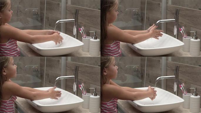 女孩在浴室洗手