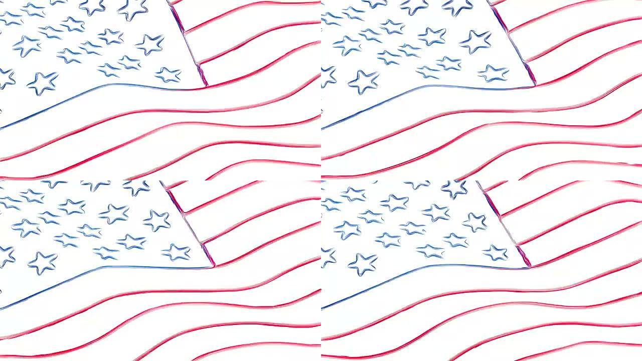美国美国铅笔画旗挥舞新质量独特的动画动态运动快乐七彩酷背景视频素材