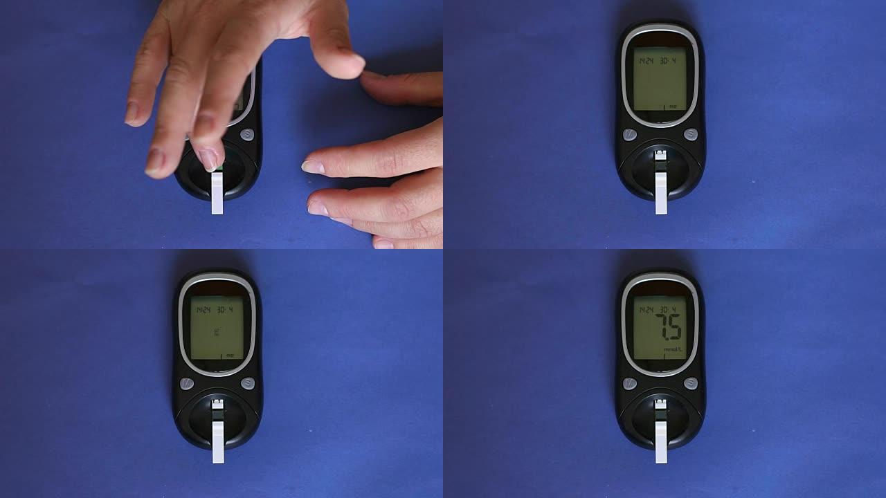 测量血糖水平的装置特写。