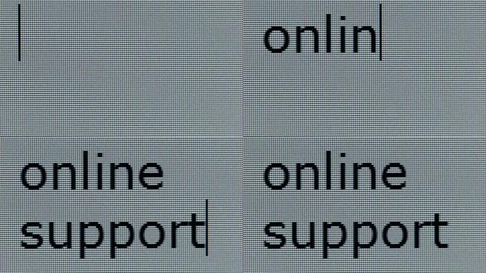 特写镜头在电脑屏幕上键入 “在线支持”。
