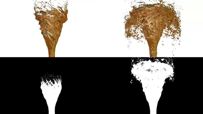 金液体的流动旋转成漩涡或龙卷风。金属液体的流动旋转并形成慢动作中的龙卷风，alpha通道为luma 
