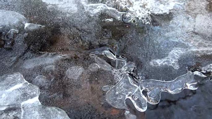 冬季布鲁克的自然冰层，冰雕，isicle，冰层，溪流，自然奇观，4K