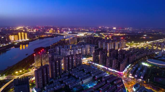 洛阳夜景大延时带洛河两岸高架立交车流