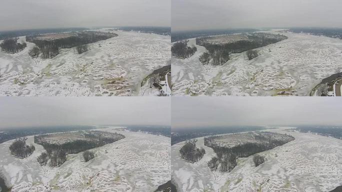 冰冻河高鸟瞰图上升俯瞰岛屿