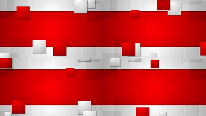 红色灰色明亮抽象方块科技视频动画。无缝循环设计