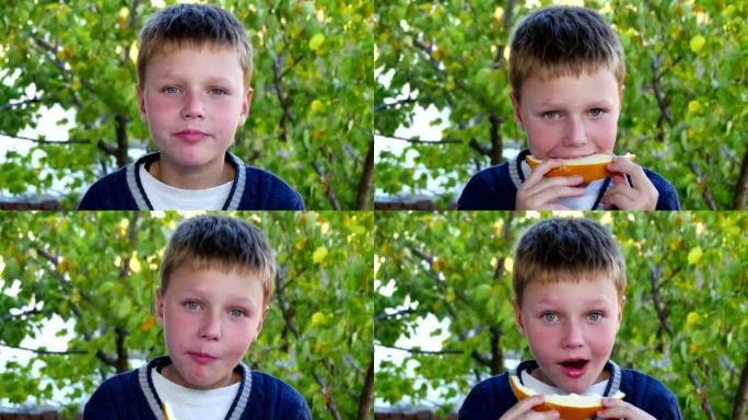 小男孩吃健康的瓜