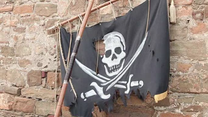 海盗旗和墙壁背景