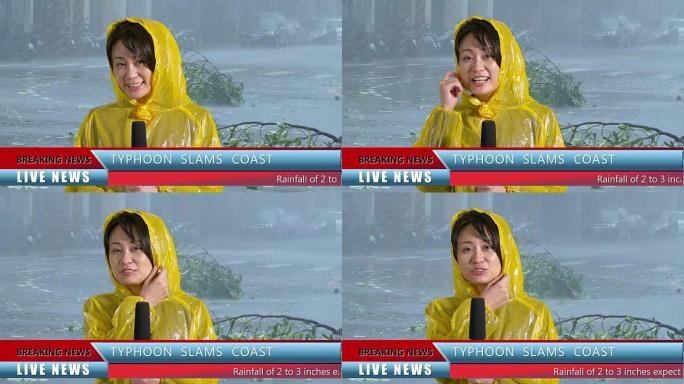 亚洲女电视天气记者报道台风
