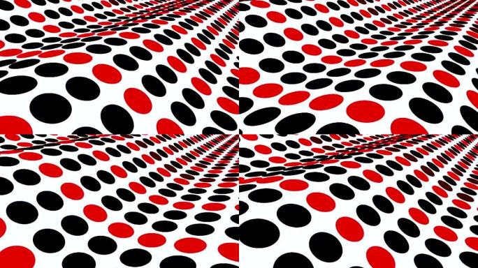 起伏的平面，红色和白色的黑色圆圈