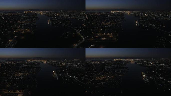 旧金山奥克兰港空中夜景集装箱