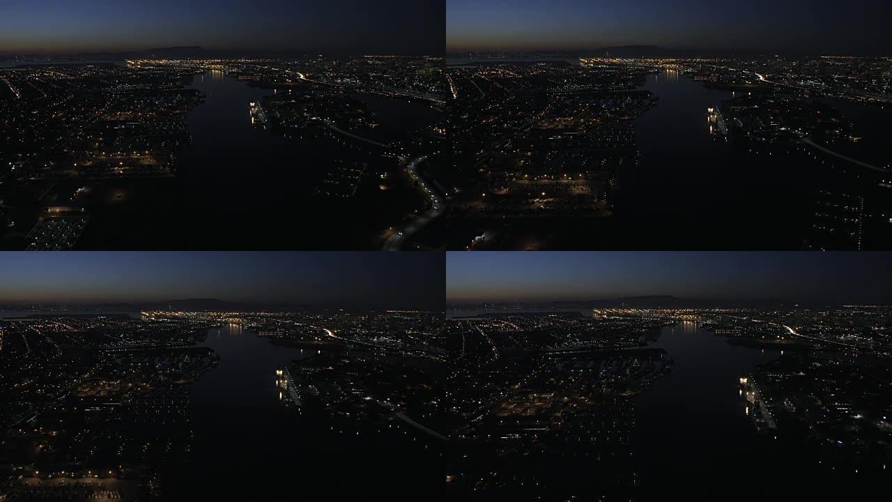 旧金山奥克兰港空中夜景集装箱