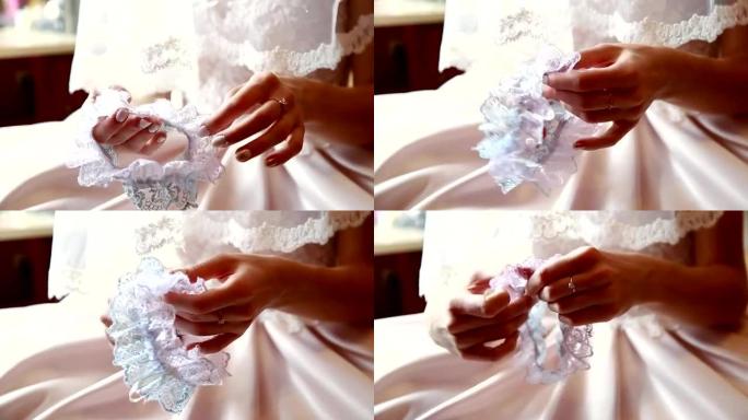 婚礼上的新娘在吊袜带手中指法