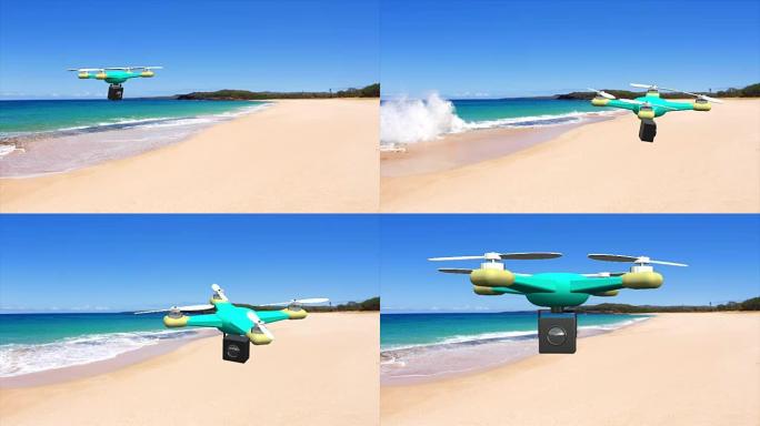 无人机飞越海滩