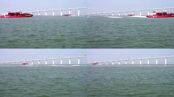 在友谊桥上，直升飞机进出澳门