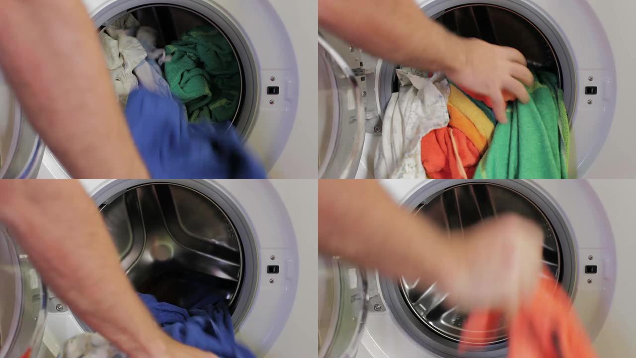 将脏衣服放在洗衣机中