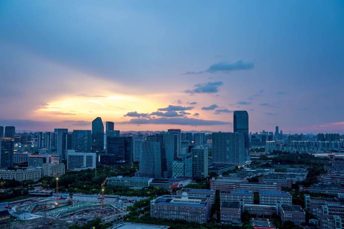 宁波南部商务区日落夜景延时