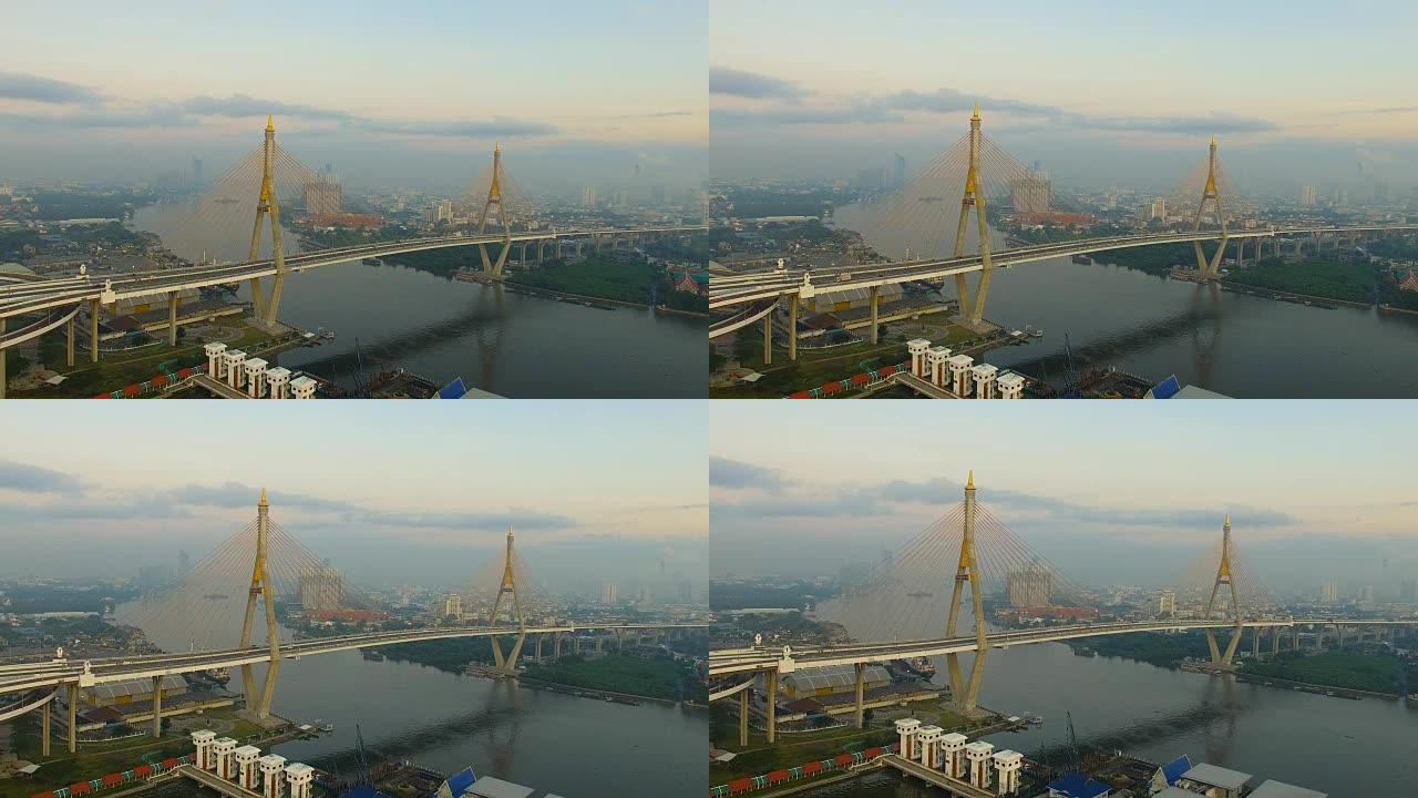 泰国曼谷普密蓬大桥鸟瞰图
