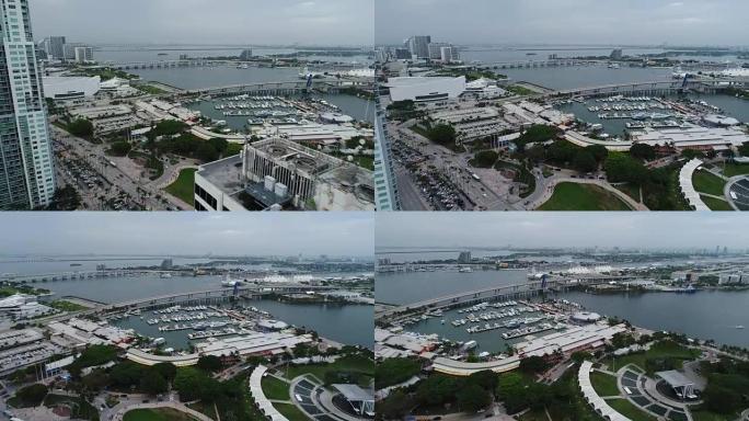 迈阿密湾畔市中心的航拍镜头