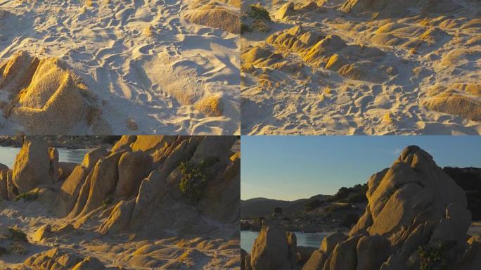 日出时的地中海岩石湾和野生海滩