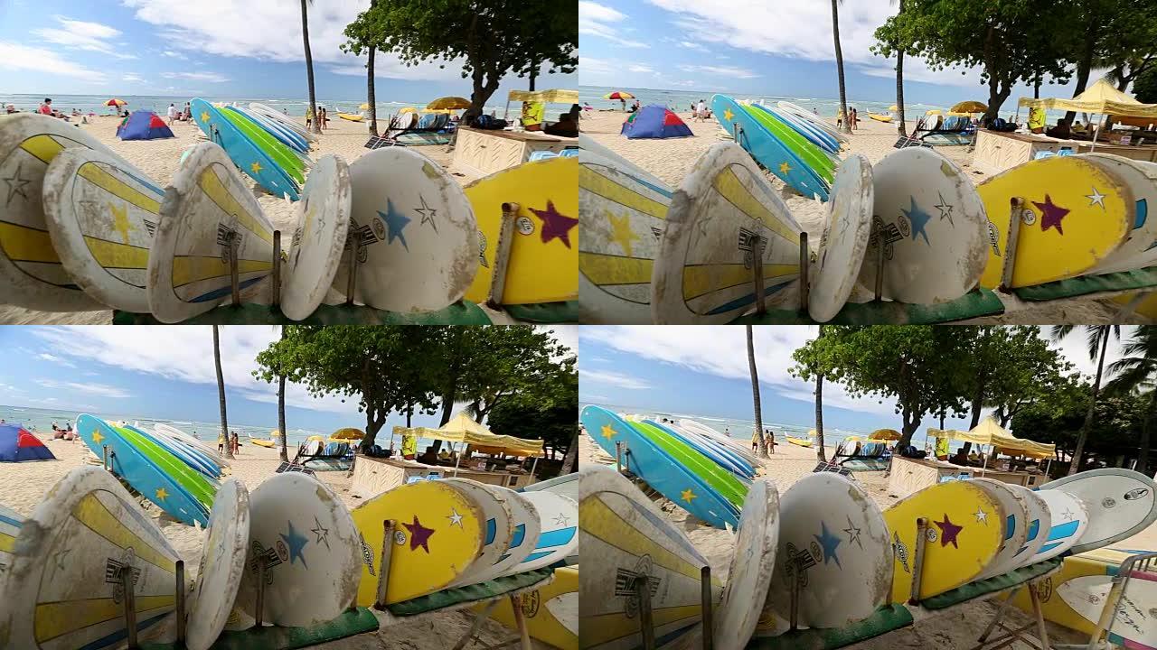 夏威夷威基基海滩出租冲浪板