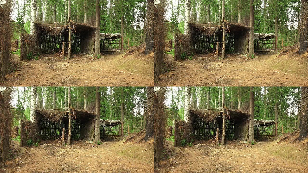军事土 -- 森林里的房子和小屋。4K。