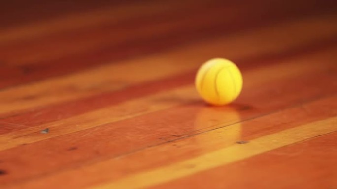 微型篮球在木地板上滚动