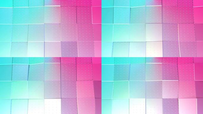 抽象简单的蓝色粉色低聚3D表面和飞白水晶作为科幻风景。纯蓝粉色多边形的软几何低聚背景。4k全高清无缝