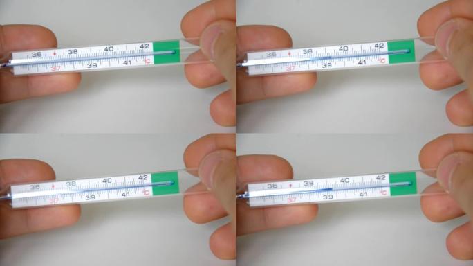 温度计显示高温。疾病概念。