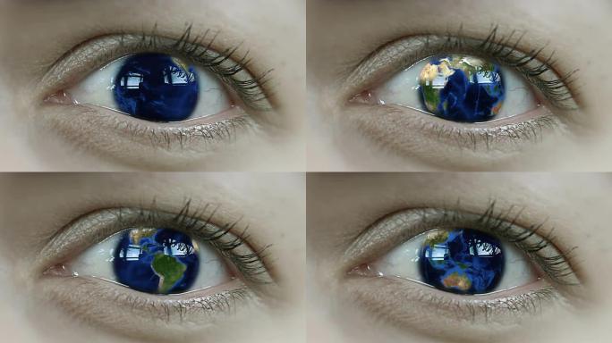 近距离人类眼睛中的地球