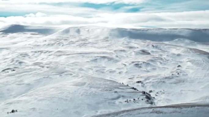 鸟瞰图。高原冬季积雪景观